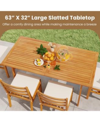 Patio Wooden Dining Table with Umbrella Hole and Sturdy Base