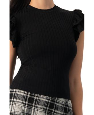Women's Ribbed Straight Top with Ruffles
