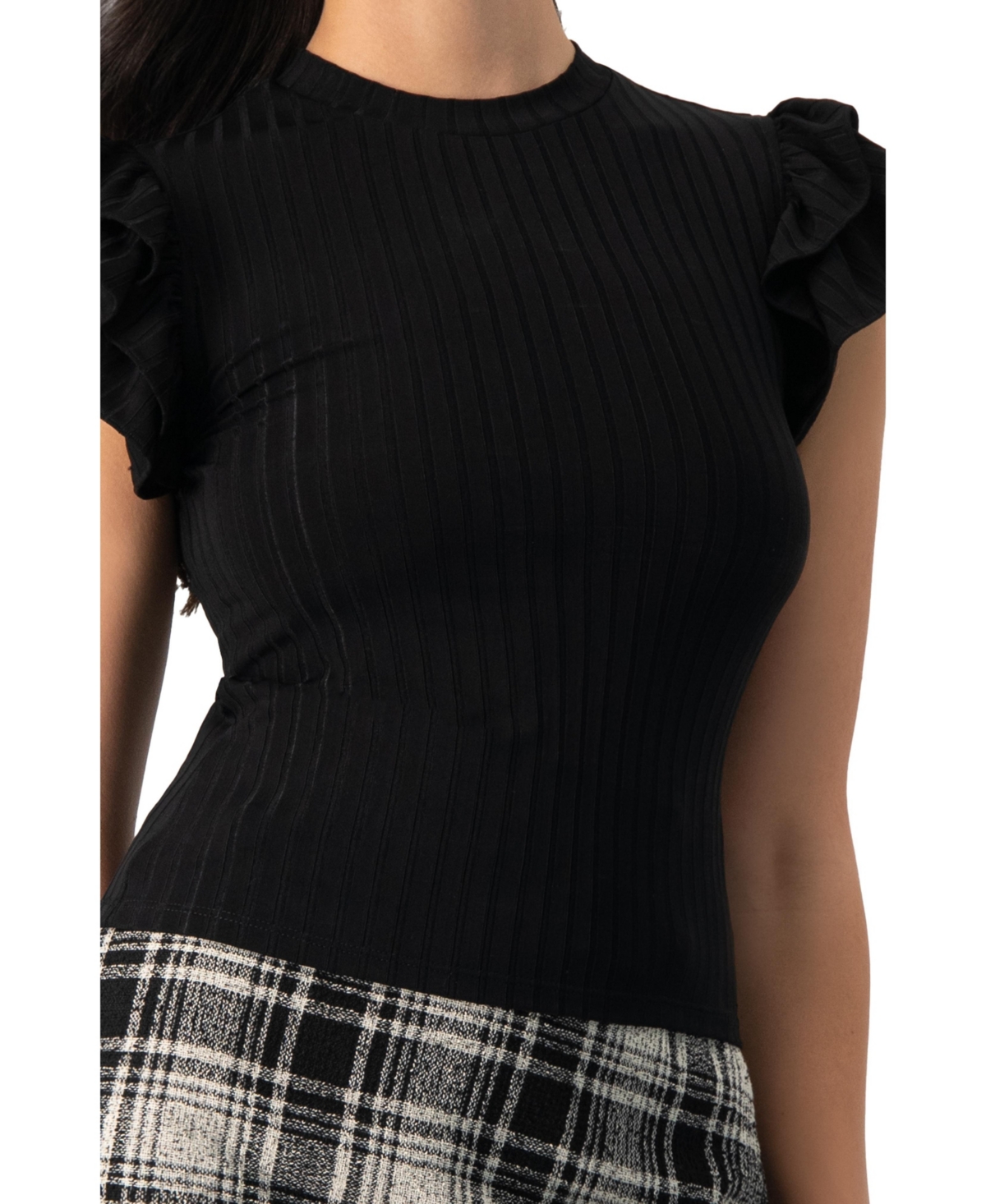 Ivonne Women's Ribbed Straight Top with Ruffles