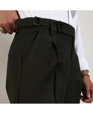 Men's Juniper Green Tailored Linen-Blend Trousers