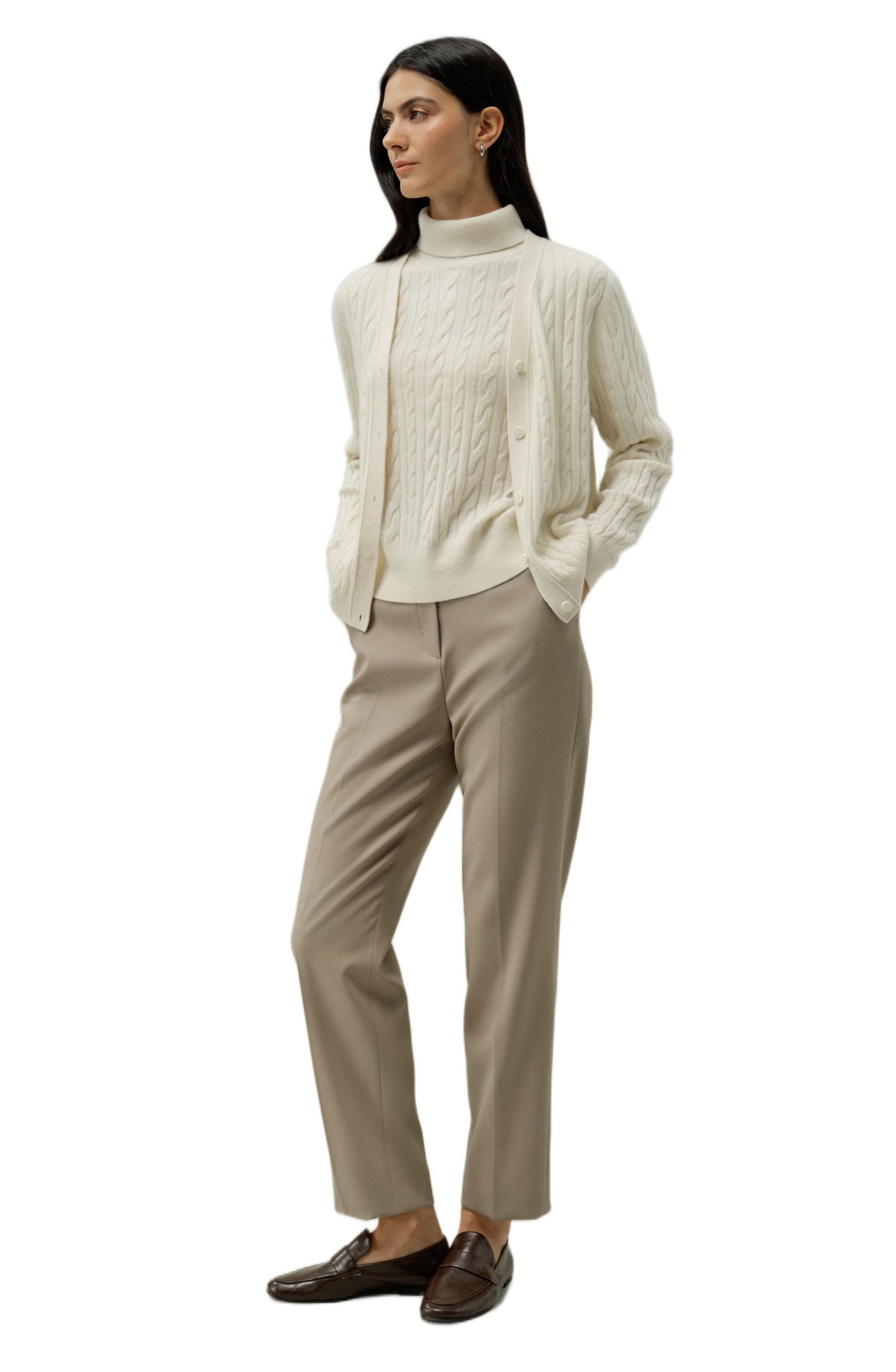 Женский кардиган LILYSILK Cable-Knit Baby Cashmere, цвет: Облачный — фото 2