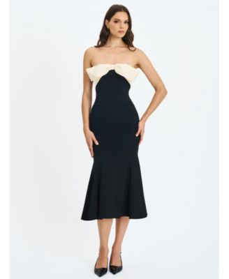 Women's Saige Black Mermaid Maxi Dress with Ivory Bow Bustline