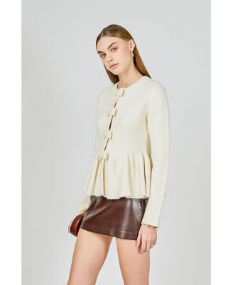 Women's Bow Trim Flared Cardigan