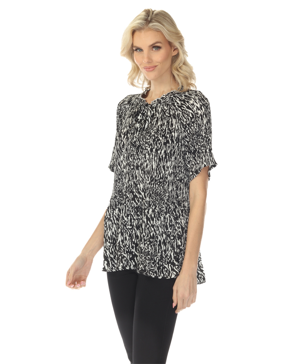 White Mark Women's Short Sleeve Printed Peplum Top
