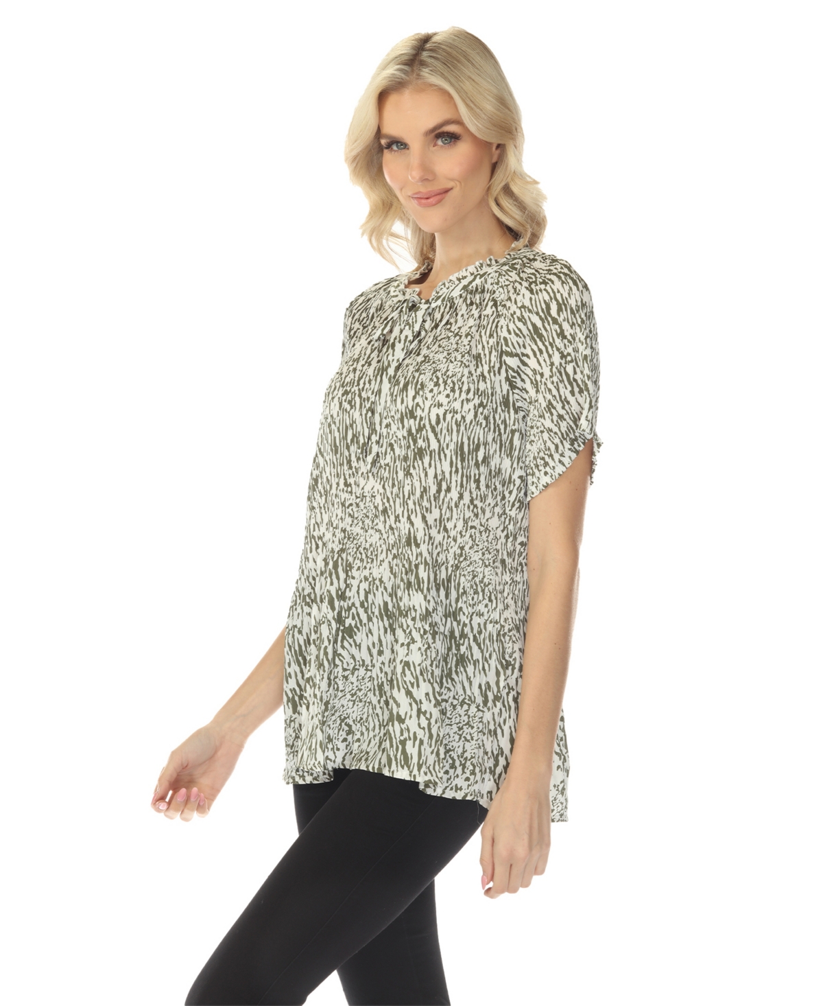 White Mark Women's Short Sleeve Printed Peplum Top