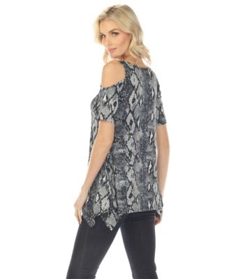 Women's Cold Shoulder Snake Print Swing Top