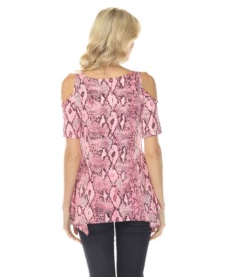 Women's Cold Shoulder Snake Print Swing Top