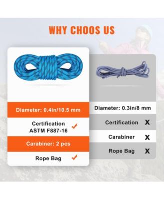 10.5 mm Static Climbing Rope, 9.7M (32ft), 25KN Breaking Tension, Fiber Rope with Steel Snap Hooks, Blue