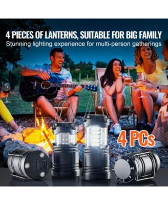 4-Pack LED Camping Lanterns, Battery Powered, Magnetic Base, Collapsible Hanging Lights, Black