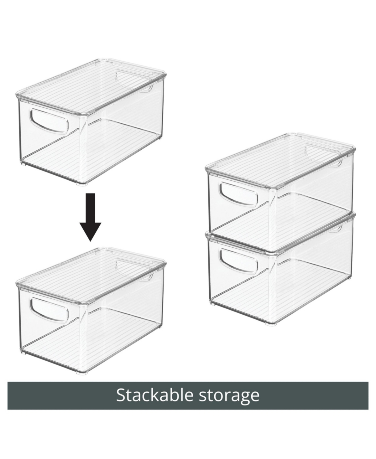 mDesign Deep Plastic Bathroom Storage Box, Lid/Built-In Handles, 8 Pack, Clear