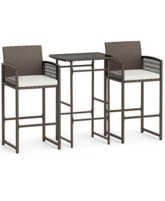 Outdoor 3-Piece Wicker Bar Set with Seat Cushions