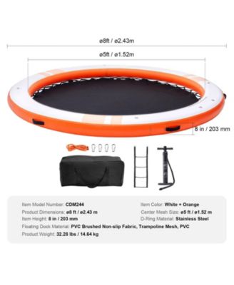 Inflatable Floating Dock Platform, ø8FT Dock with ø5FT Trampoline Mesh Pool, Non-Slip Water Mat, Portable Bag, Detachable Ladder