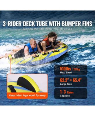 Inflatable Towable Tube for Boating, 1-3 Riders, 510 lbs Capacity, Full Nylon Cover, EVA Grab Handles, Speed Safety Valve