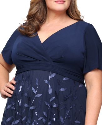 Plus Size Embroidered V-Neck A-Line Midi Dress