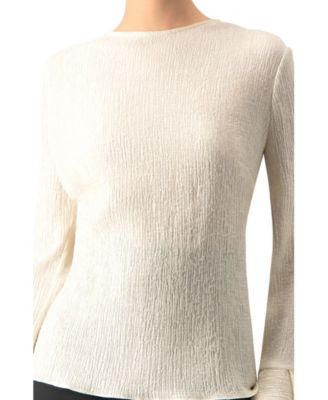 Women's Long Sleeve Ruffled Cuff Textured Blouse
