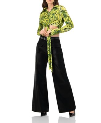 Women's Cropped Animal Print Shirt With Waist tie