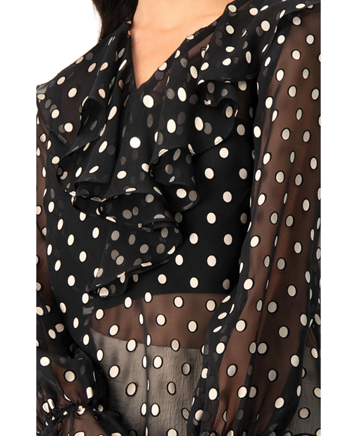 Женская блузка Ivonne See-Through Polka Dot V-Neck, цвет: Чёрный — фото 4
