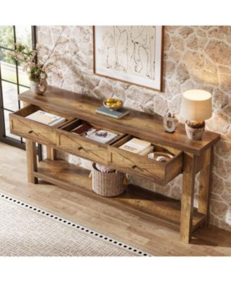 Console Table with 3 Drawers, Extra Long Farmhouse Entryway Table with Storage Shelf