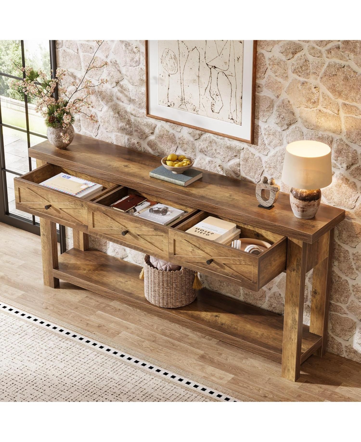Tribesigns Console Table with 3 Drawers, Extra Long Farmhouse Entryway Table with Storage Shelf