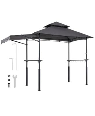8 x 5 ft Grill Gazebo, Double-Tiered Top BBQ Gazebo with Extra Awning, Steel Frame, 2 Side Shelves, Bottle Opener and Hooks