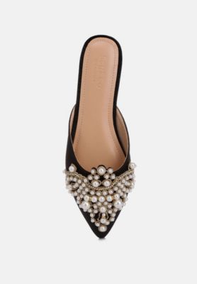 Women's Women Astre Pearl Embellished Shimmer Mules