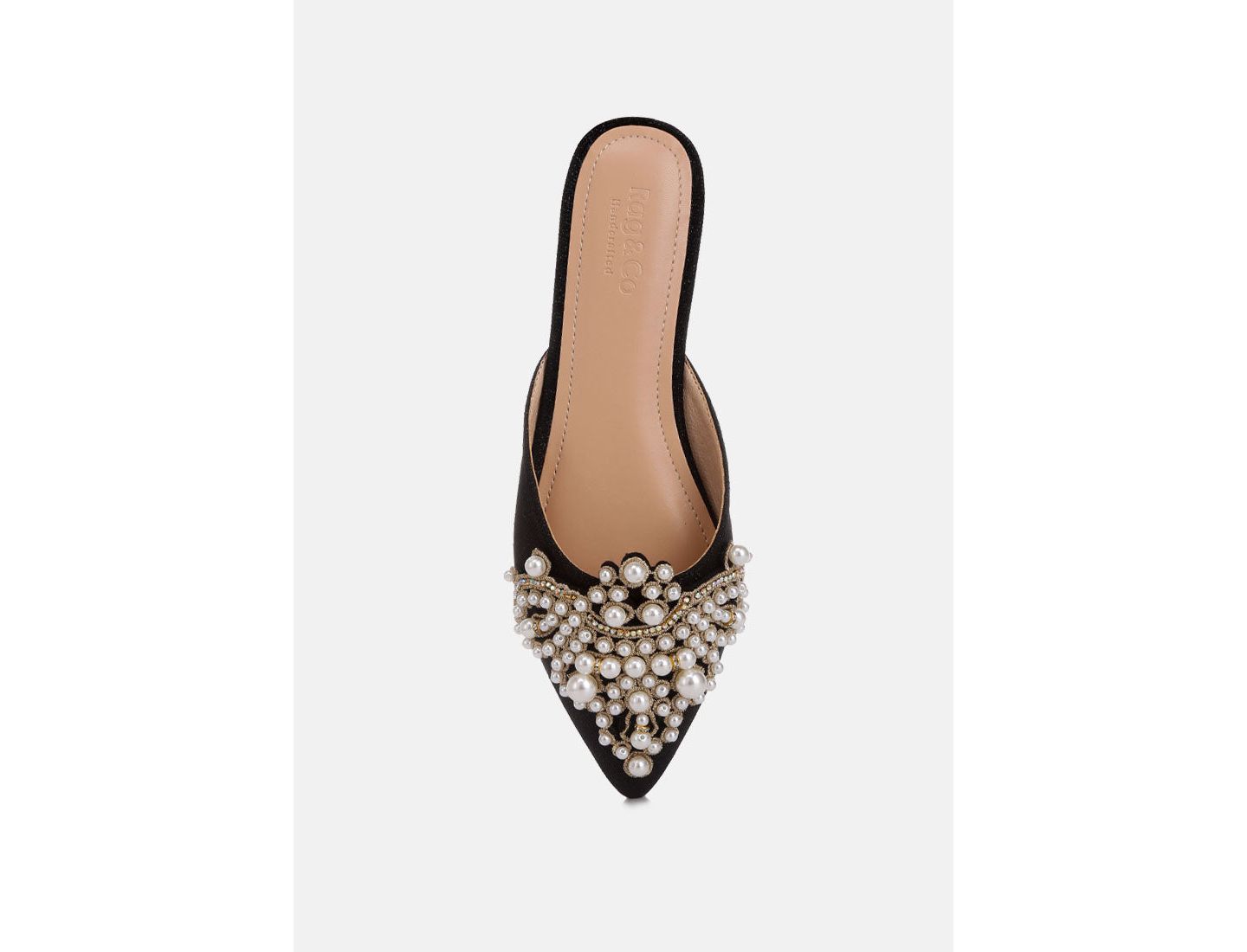 Женские сабо Rag & Co Women Astre Pearl Embellished Shimmer Mules, цвет: Чёрный — фото 5