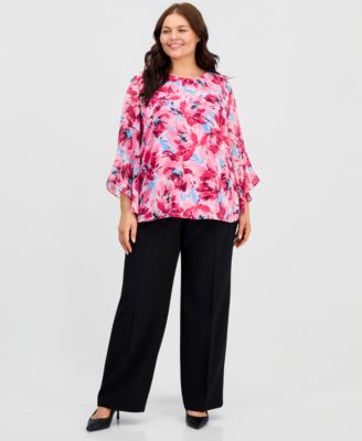 Plus Size Printed Ruffled 3/4-Sleeve Top