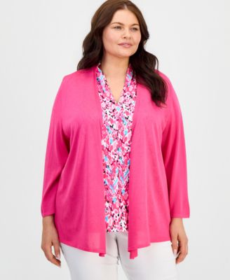 Plus Size Open-Front A-Line Cardigan