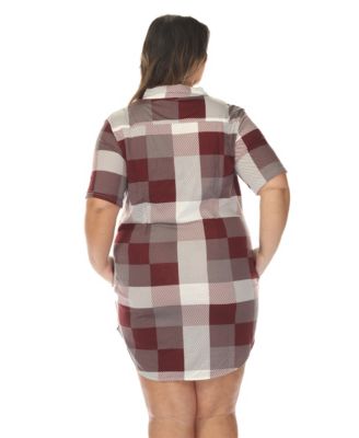 Plus Size Short Sleeve Plaid Button-Down Shirt Dress