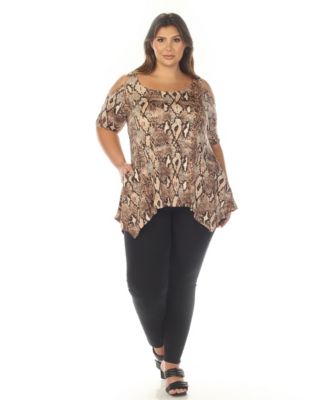 Plus Size Cold Shoulder Snake Print Swing Top