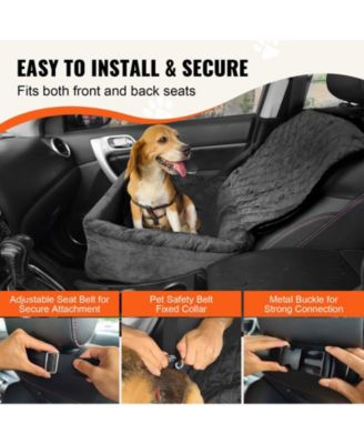 Dog Car Booster Seat w/ Storage Pocket & Safety Leash, Sponge + PP Cotton Fill, Dog Car Bed for Small/Medium Dogs up to 40 lb