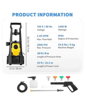 Electric Power Washer, 2000 PSI, 1.65 GPM Max, 30 ft Hose Reel, 5 Quick-Connect Nozzles, Foam Cannon, ETL Listed