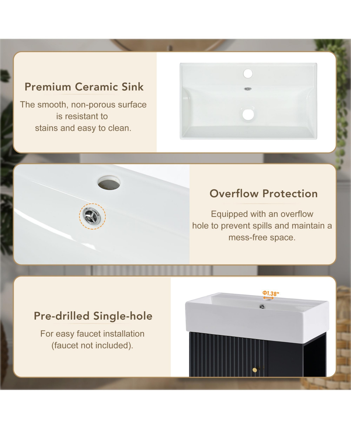 Cesicia 22 in. Modern Floating Bathroom Vanity with Ceramic Basin and Right Side Storage for Small Bathrooms