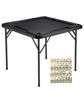 Folding Mahjong Table for 4 Players with Cup Holders & Chip Trays, Portable Square Card Table, Black