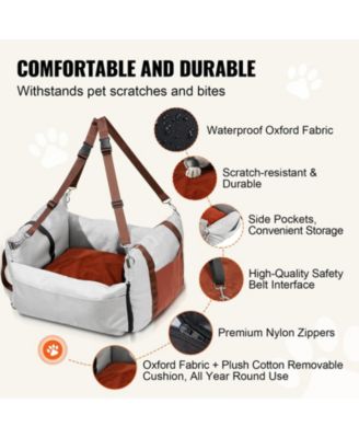 Waterproof Dog Car Booster Seat w/ Side Handles, Storage Pocket & Safety Leash, PP Cotton Fill, Small Dog Car Bed up to 25 lb