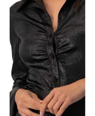 Women's Long Sleeve Faux Leather Shirt