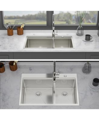 33x22x10inch Topmount Double Bowl Kitchen Sink 16 Gauge 60 and 40 Split Brushed Nickel