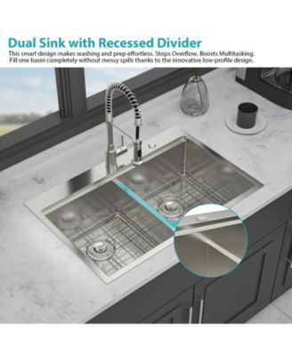 36x22x10inch Topmount Double Bowl Kitchen Sink 16 Gauge Stainless Steel Split Brushed Nickel