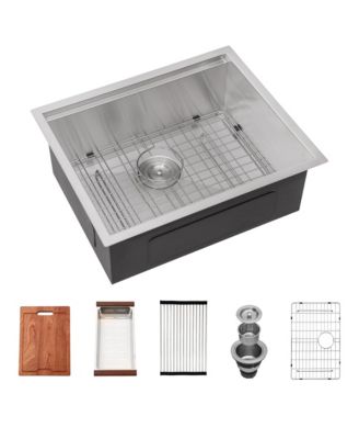 23x19x10 Inch Single Bowl Undermount Workstation Kitchen Sink 16 Gauge 304 Stainless Steel Deep Sink