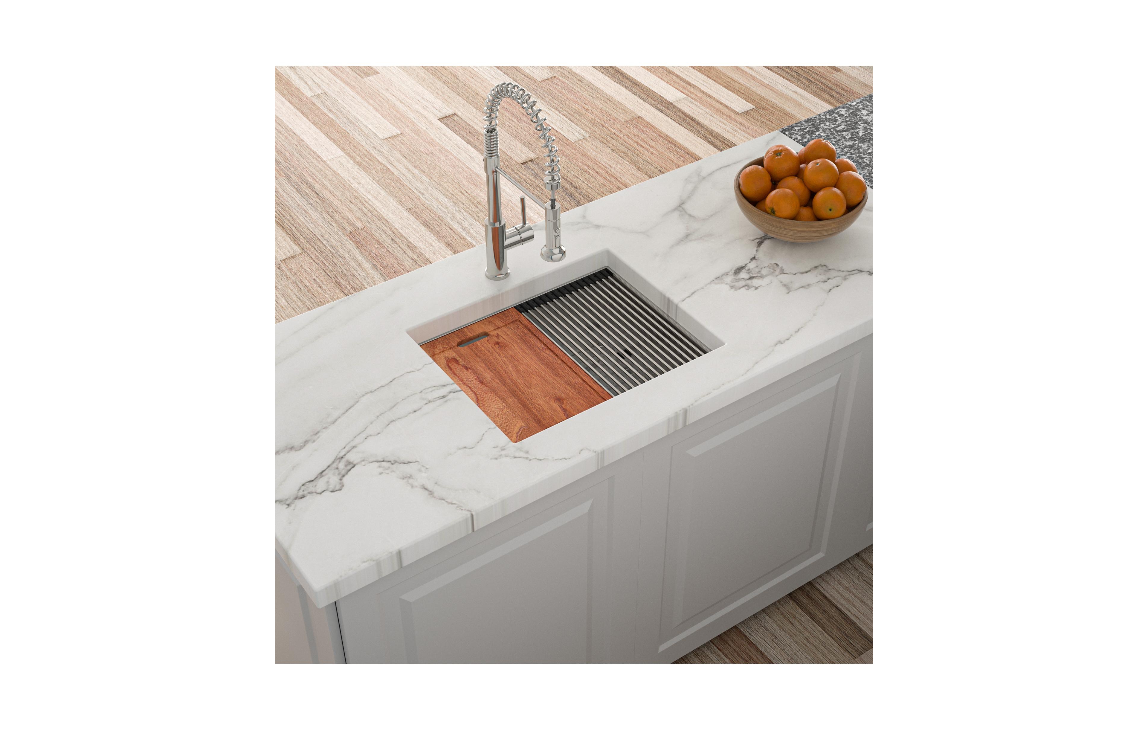 flynama 23x19x10 Inch Single Bowl Undermount Workstation Kitchen Sink 16 Gauge 304 Stainless Steel Deep Sink