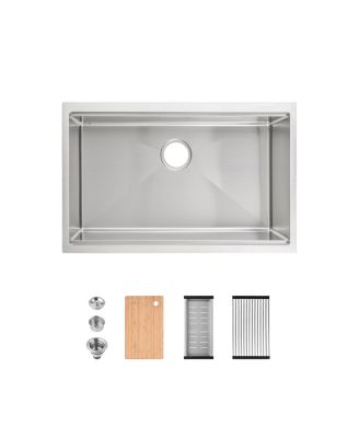 30x19inch Stainless Steel Kitchen Sink Single Bowl Undermount Handmade with Cutting Board