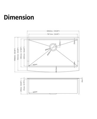 33x22x10inch Farmhouse Apron Single Bowl Kitchen Sink Stainless Steel Workstation