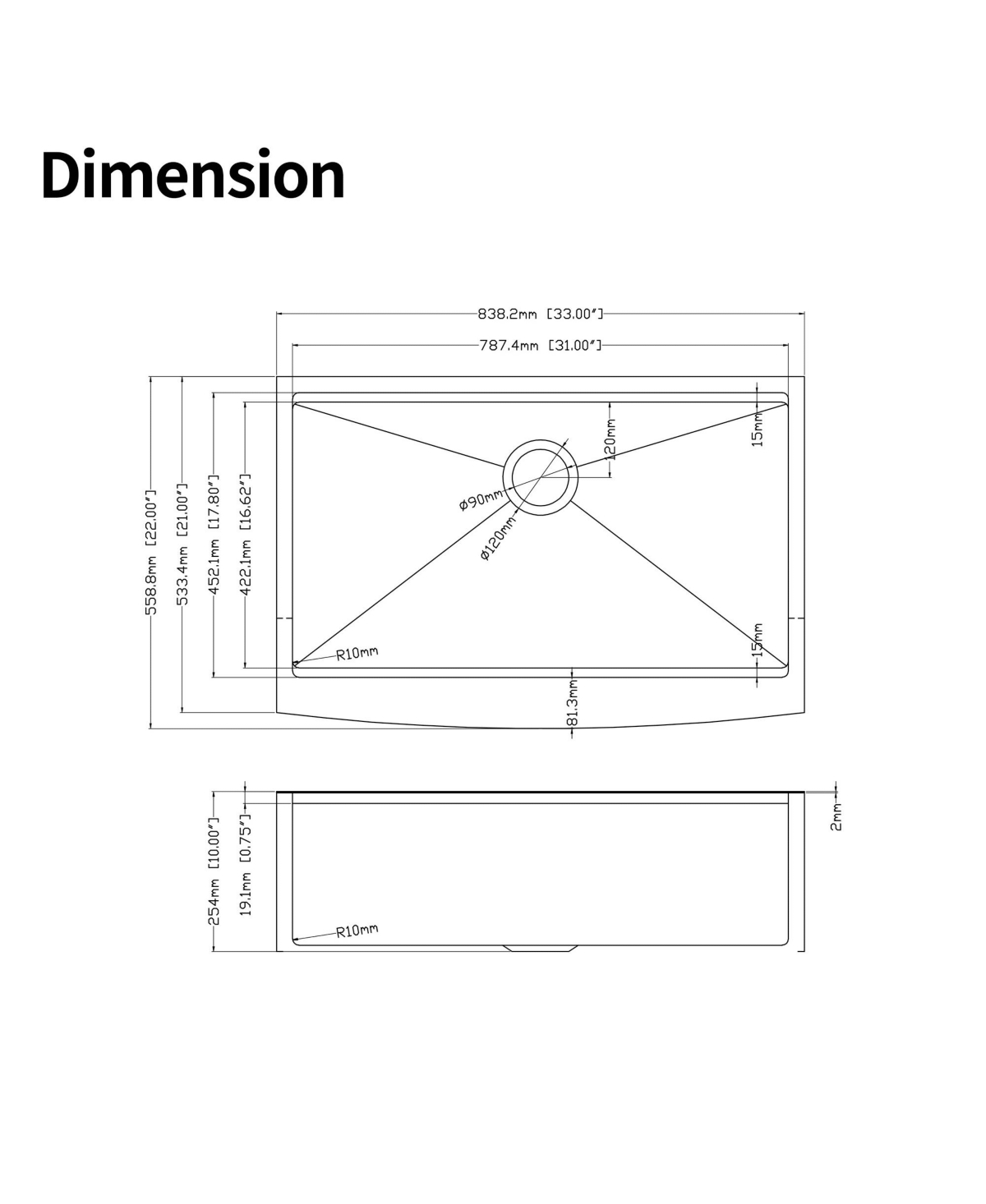 flynama 33x22x10inch Farmhouse Apron Single Bowl Kitchen Sink Stainless Steel Workstation