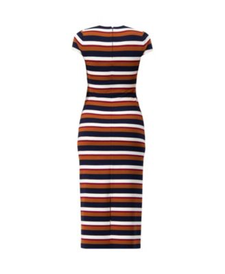 Women's Long Wide Stripes Cap Sleeve Dress