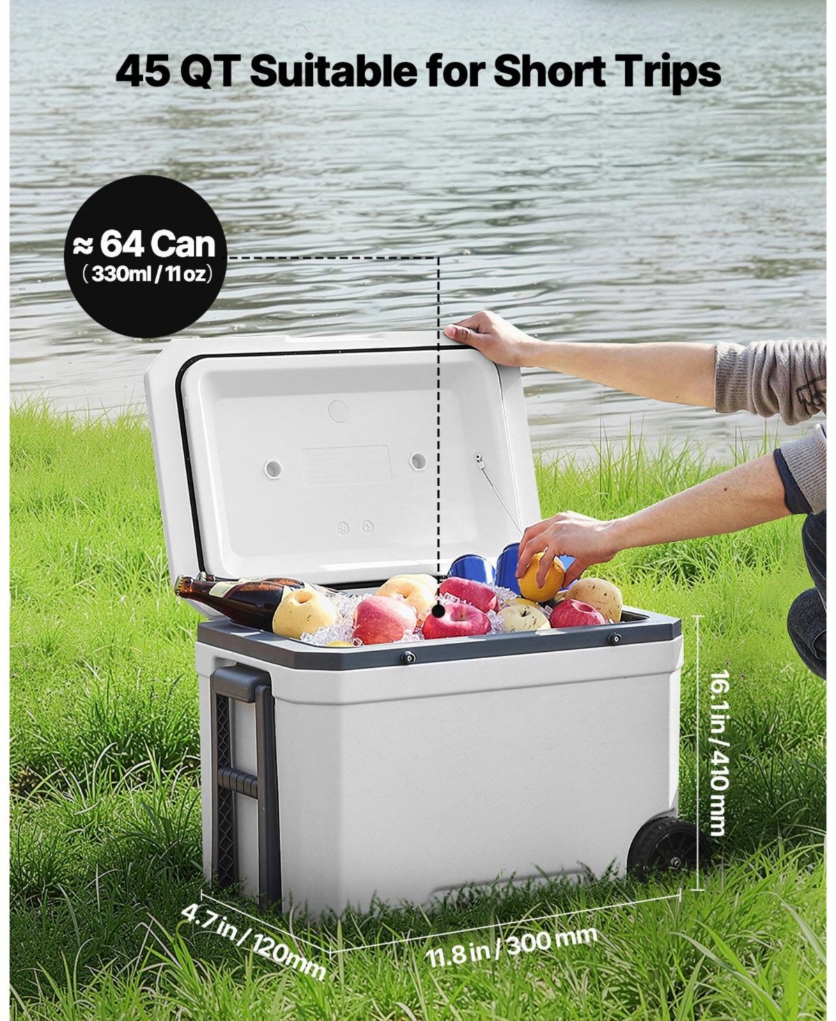 Mecale 45 Qt Wheeled Portable Cooler with Ice Retention, Heavy-Duty Handles and Cup Holder, Insulated Hard Cooler for Long Trips