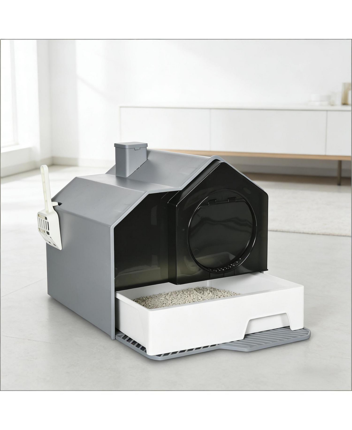 Aostirmotor Easy to Clean Cat Litter Box in Grey