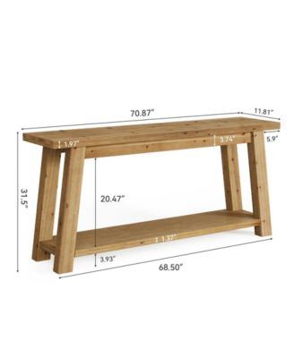 70.9" Solid Wood Console Table, 2-Tier Farmhouse Sofa Table for Entryway & Living Room, Natural