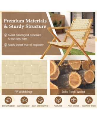 Teak Wood Patio Chair with Webbing Seat and Backrest