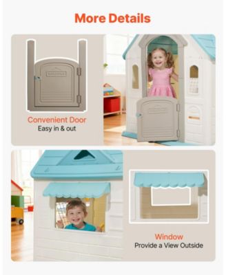 5-in-1 Outdoor Playhouse Cottage, Pretend Play + Basketball, Darts, Soccer, Ring Toss, Door & Window, Ages 2