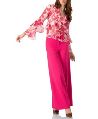 Women's Straight Long Sleeve Blouse with Ruffles